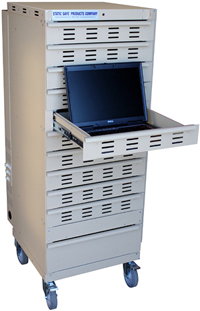 Laptop Lockup Model LL-10-07-AL 11 Drawer Aluminum Cabinet: ESD safe cabinet: Secure Laptop Storage, Secure Laptop Charging, Lockable Laptop Cabinet, GSA